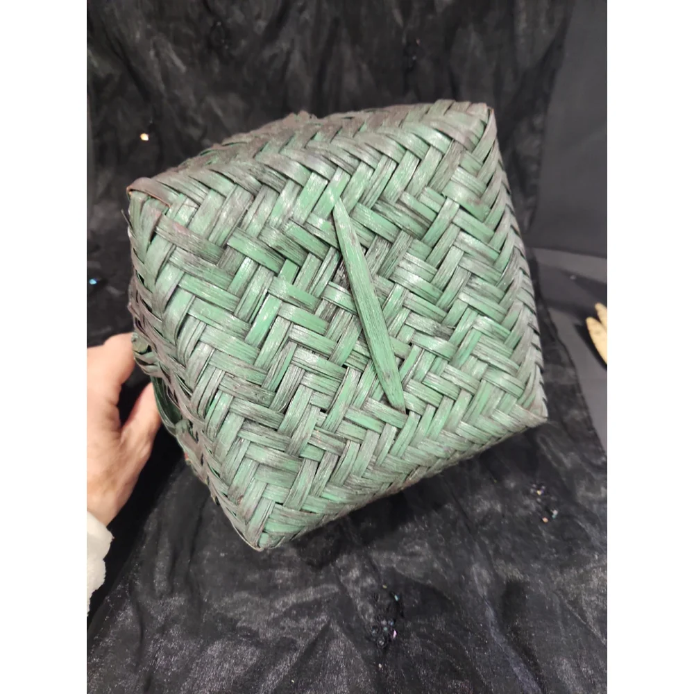 JAPANESE IKEBANA Basket, fancy woven green, 6x6x9.5 in.